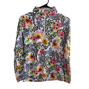 Ibkul Womens Long Sleeve Sun Shirt Womens XS White 1/4 Zip Floral Golf Outdoor